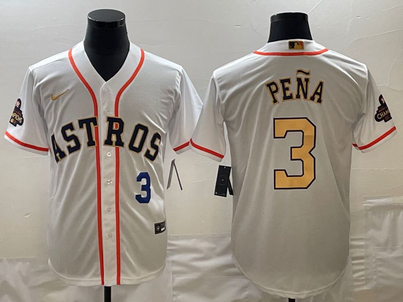 Men Houston Astros #3 Pena White Gold Game 2025 Nike MLB Jersey style 1